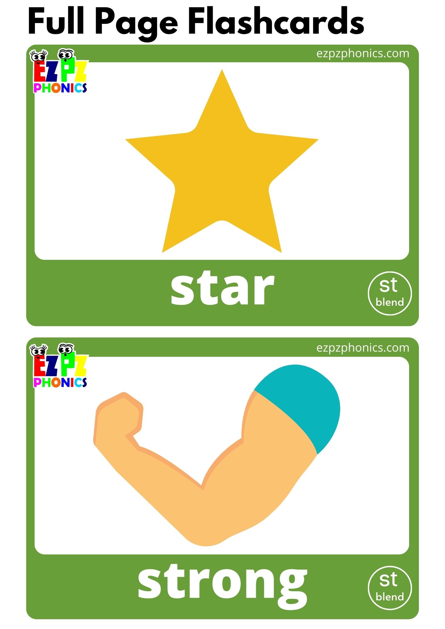 ST Blends Phonics Flashcards with Images and Words Download Free Printable PDF or View Online For Teaching Phonics to Kindergarten and ESL Students